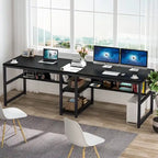 78.7 Two Person Desk with Bookshelf, Office Double Desk for Two Person