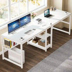 78.7 Two Person Desk with Bookshelf, Office Double Desk for Two Person