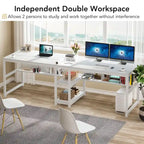 78.7 Two Person Desk with Bookshelf, Office Double Desk for Two Person