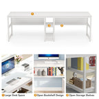 78.7 Two Person Desk with Bookshelf, Office Double Desk for Two Person