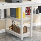 78.7 Two Person Desk with Bookshelf, Office Double Desk for Two Person