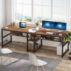 78.7 Two Person Desk with Bookshelf, Office Double Desk for Two Person