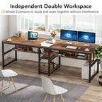 78.7 Two Person Desk with Bookshelf, Office Double Desk for Two Person