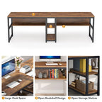 78.7 Two Person Desk with Bookshelf, Office Double Desk for Two Person