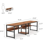 78.7 Two Person Desk with Bookshelf, Office Double Desk for Two Person