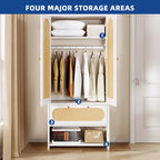 Moasis 70 Rattan Armoire Bedroom Wardrobe with Drawer & Hanging Rod