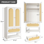 Moasis 70 Rattan Armoire Bedroom Wardrobe with Drawer & Hanging Rod