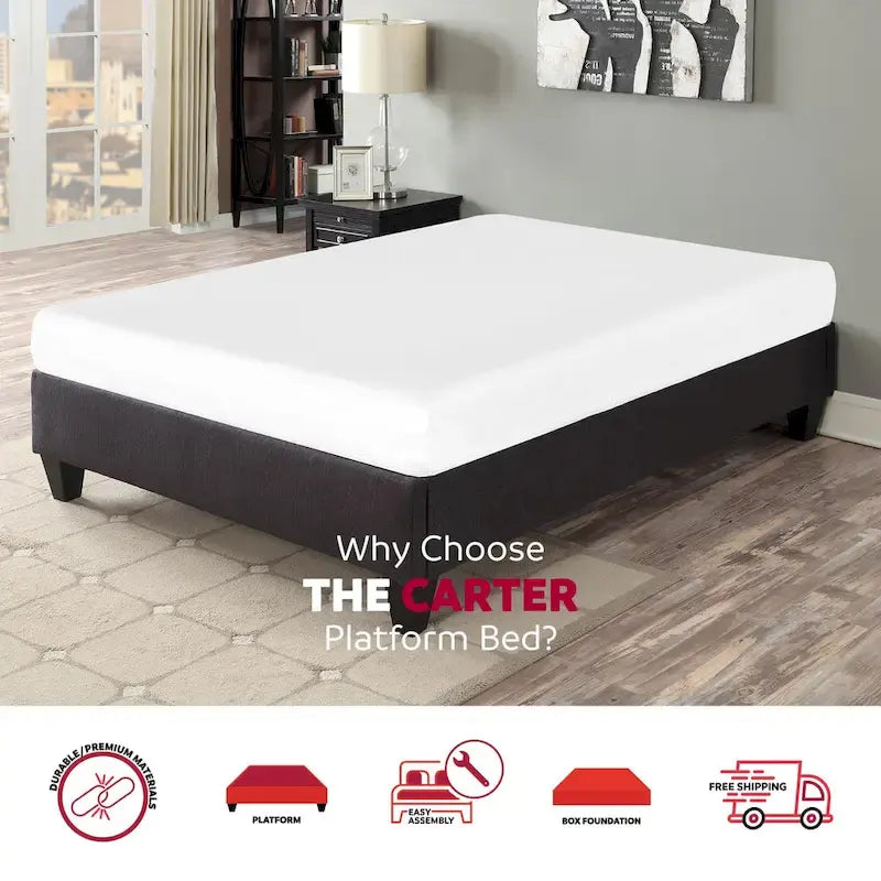 Carter Dark Grey 14 in. Platform Bed Frame Mattress Foundation