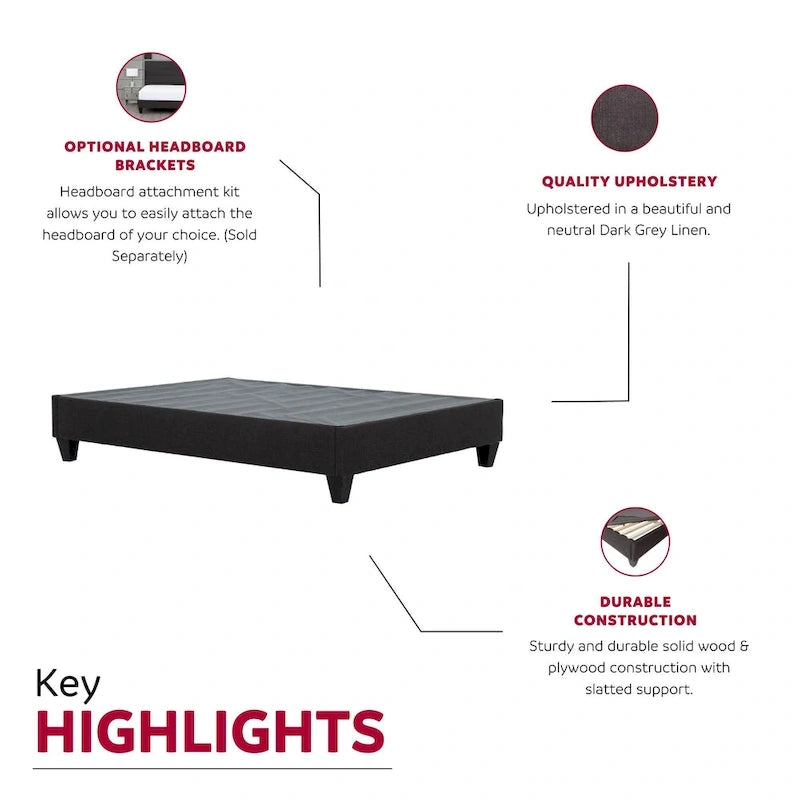 Carter Dark Grey 14 in. Platform Bed Frame Mattress Foundation