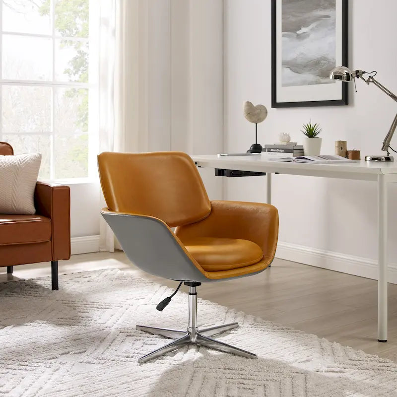 Orange Leather Swivel Office Chair - Single Seater Adjustable
