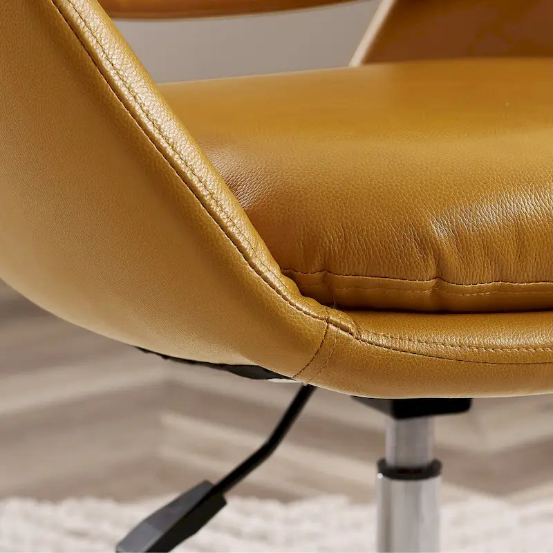 Orange Leather Swivel Office Chair - Single Seater Adjustable