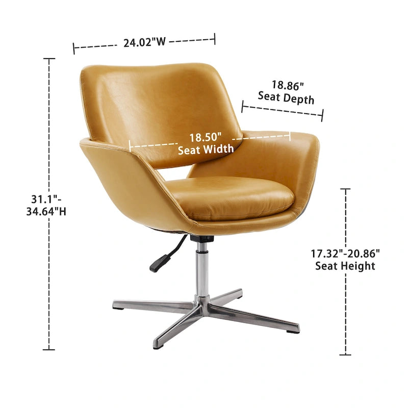 Orange Leather Swivel Office Chair - Single Seater Adjustable