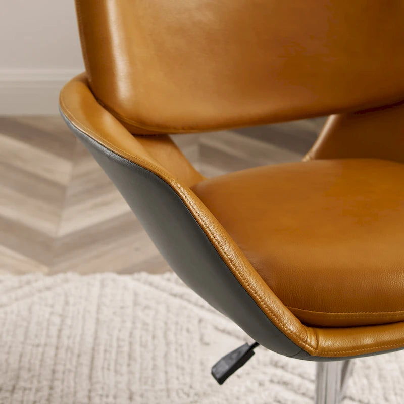 Orange Leather Swivel Office Chair - Single Seater Adjustable