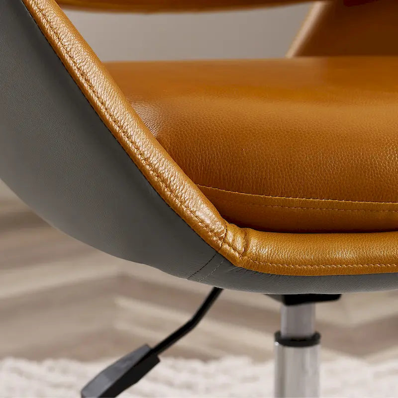 Orange Leather Swivel Office Chair - Single Seater Adjustable