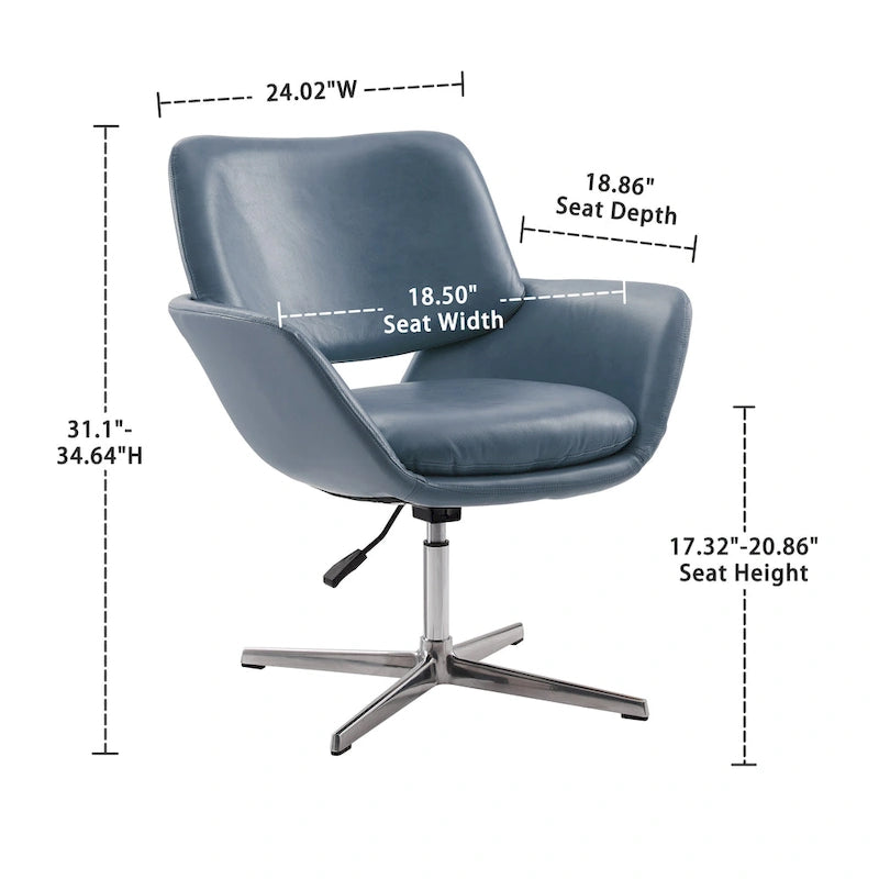 Orange Leather Swivel Office Chair - Single Seater Adjustable