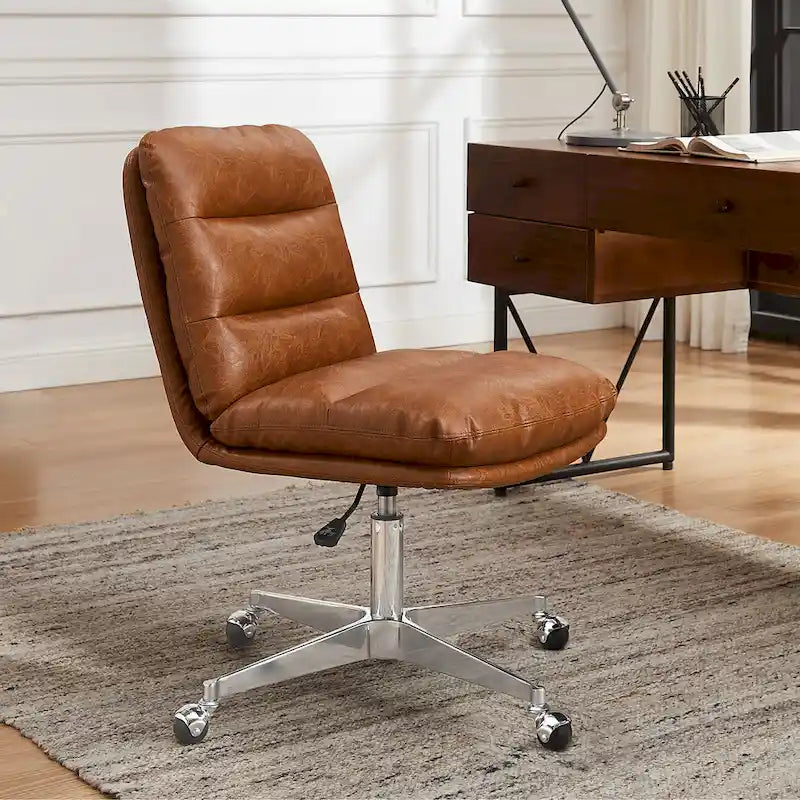 Art Leon Mid-Century Modern Genuine Leather Home Office Desk Chair