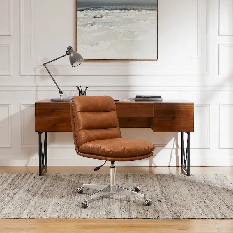 Art Leon Mid-Century Modern Genuine Leather Home Office Desk Chair