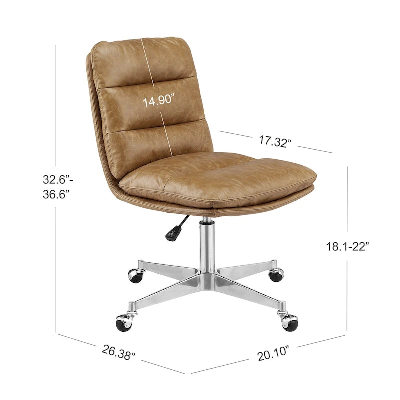 Art Leon Mid-Century Modern Genuine Leather Home Office Desk Chair