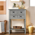 Narrow table, rustic entrance table, slim sofa table, three storage drawers and bottom shelf