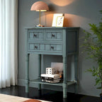 Narrow table, rustic entrance table, slim sofa table, three storage drawers and bottom shelf