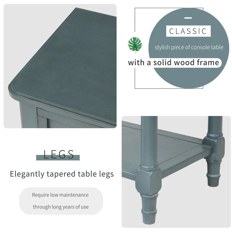 Narrow table, rustic entrance table, slim sofa table, three storage drawers and bottom shelf