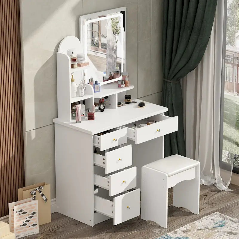 Vanity Set With Mirror and Lamp Home Makeup Dressing Table with Stool