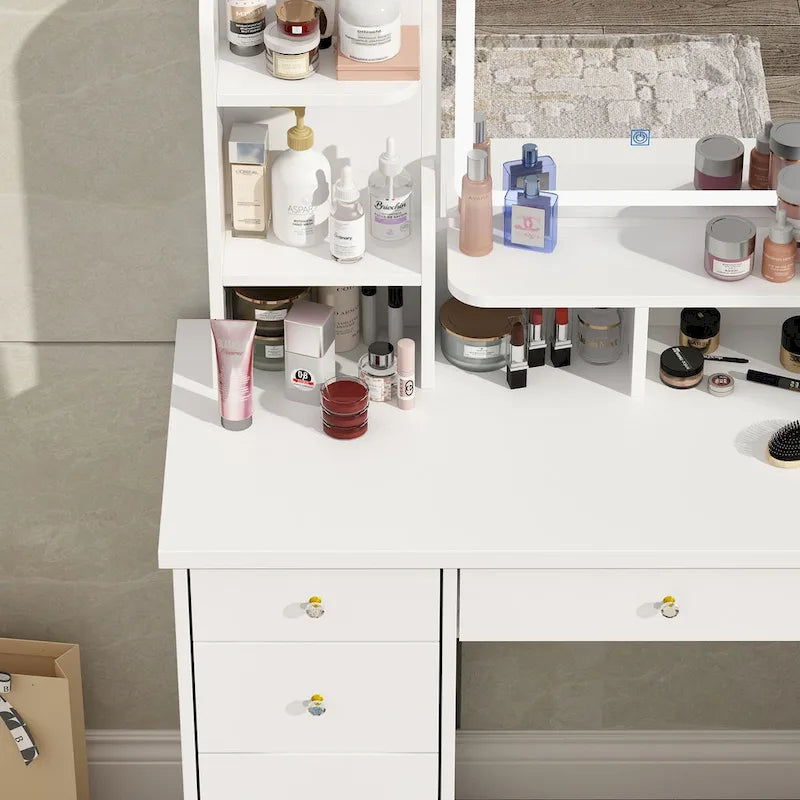 Vanity Set With Mirror and Lamp Home Makeup Dressing Table with Stool