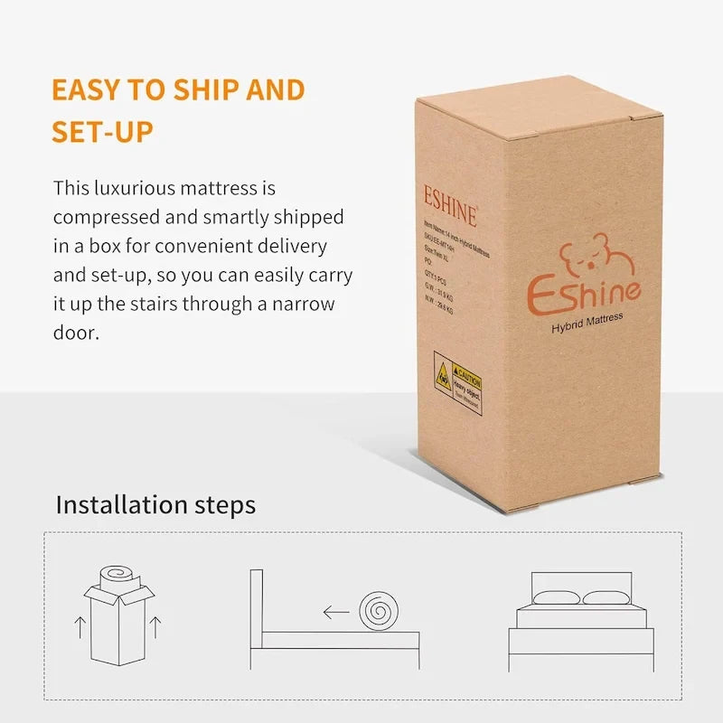 ESHINE Adjustable Bed Frame - 14 inch Hybrid Memory Foam Mattress 2000 Series