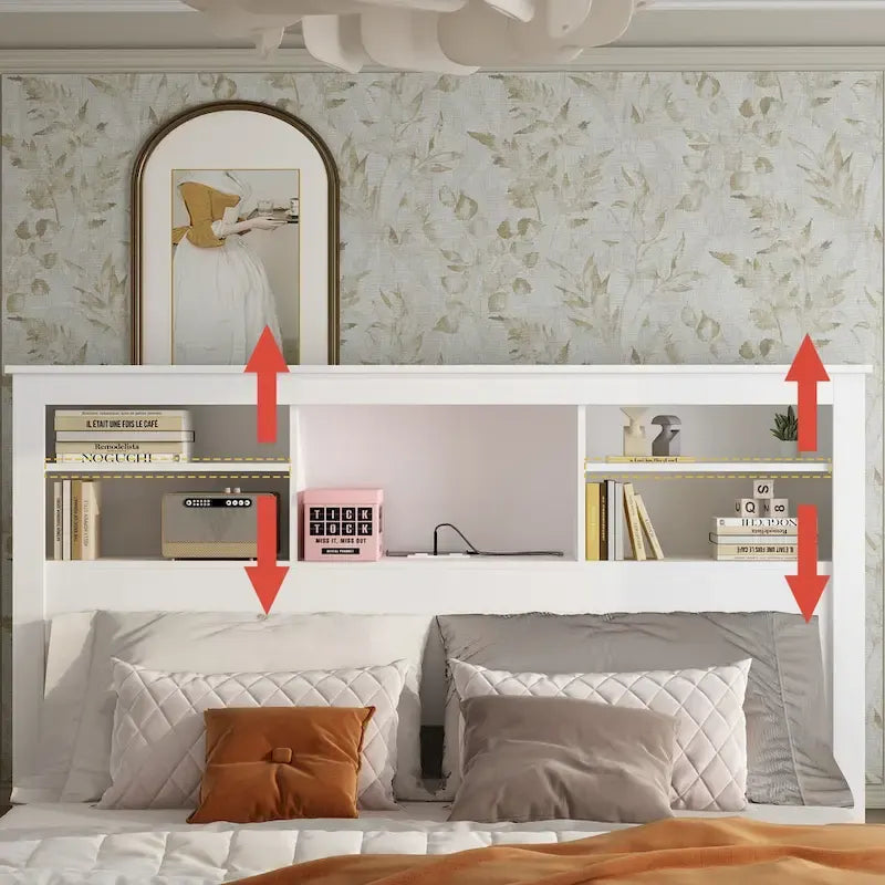 65Timechee Queen Bookcase Headboard RGB Light Adjustable Shelf
