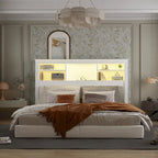 65Timechee Queen Bookcase Headboard RGB Light Adjustable Shelf