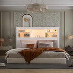65Timechee Queen Bookcase Headboard RGB Light Adjustable Shelf