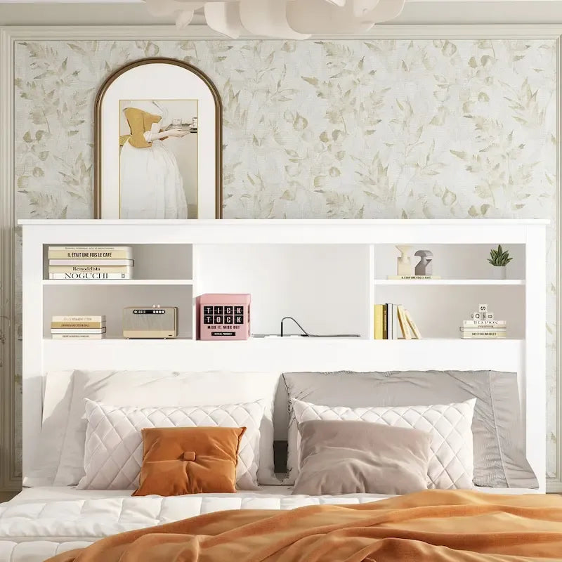65Timechee Queen Bookcase Headboard RGB Light Adjustable Shelf