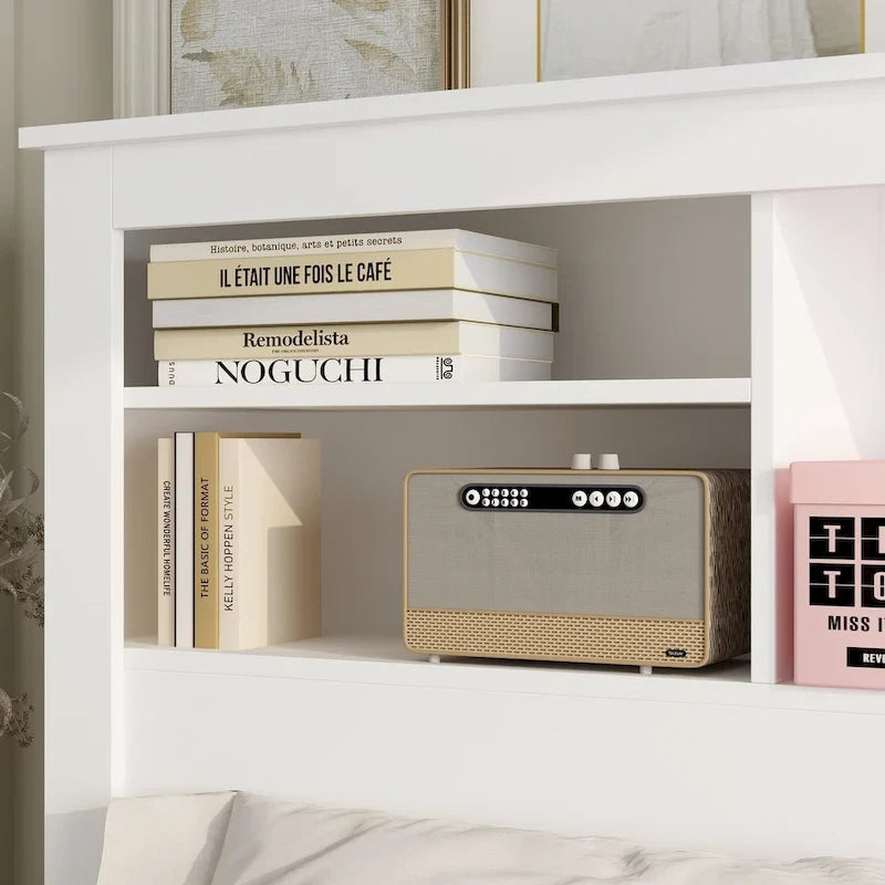 65Timechee Queen Bookcase Headboard RGB Light Adjustable Shelf