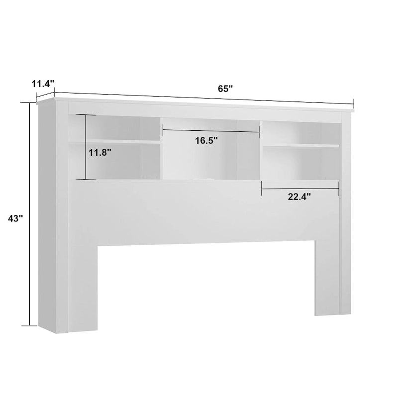 65Timechee Queen Bookcase Headboard RGB Light Adjustable Shelf