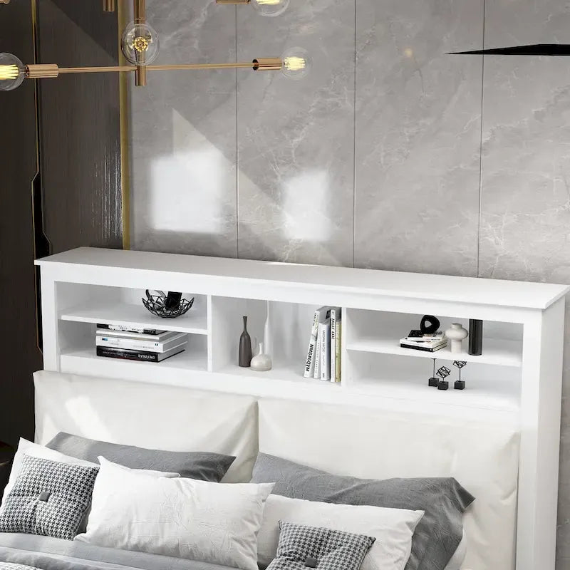 65Timechee Queen Bookcase Headboard RGB Light Adjustable Shelf
