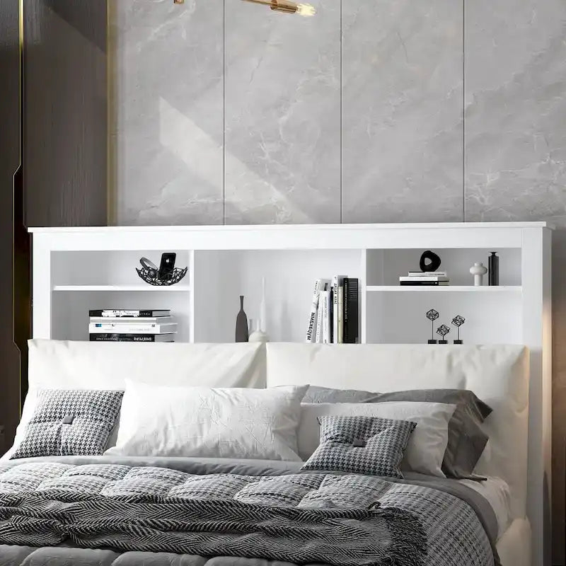 65Timechee Queen Bookcase Headboard RGB Light Adjustable Shelf