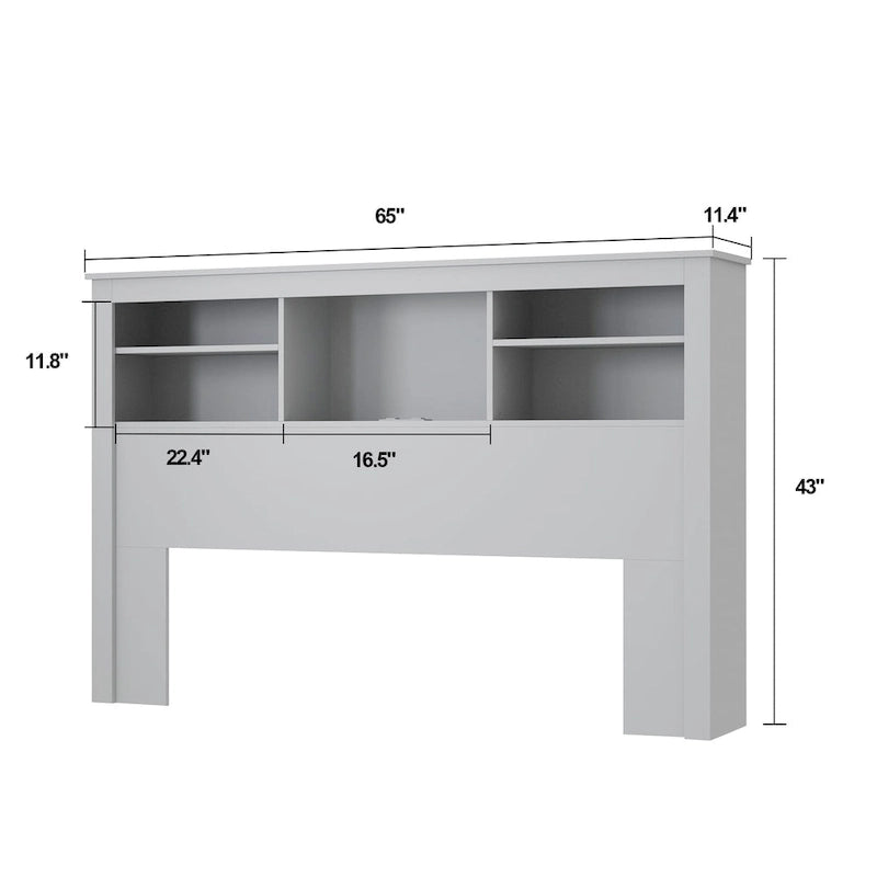 65Timechee Queen Bookcase Headboard RGB Light Adjustable Shelf