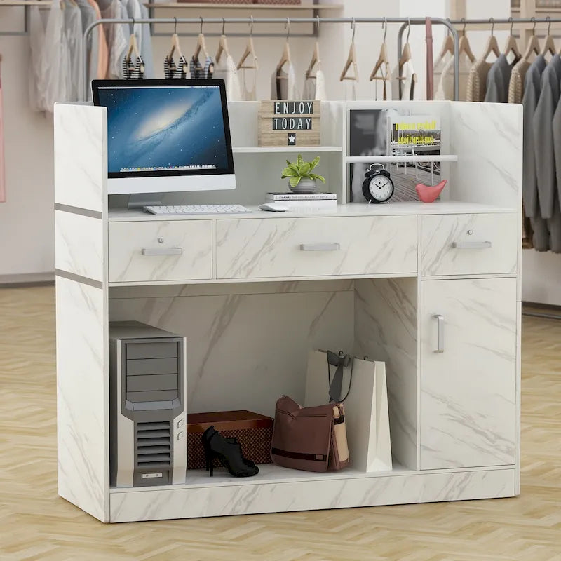 3-Drawer Solid Wood Reception Desk Office Computer Desk