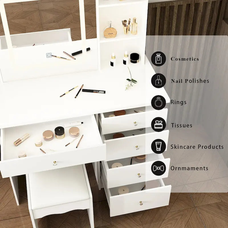 39.4 W Dresser Makeup Vanity Set with Stool and Mirror Room