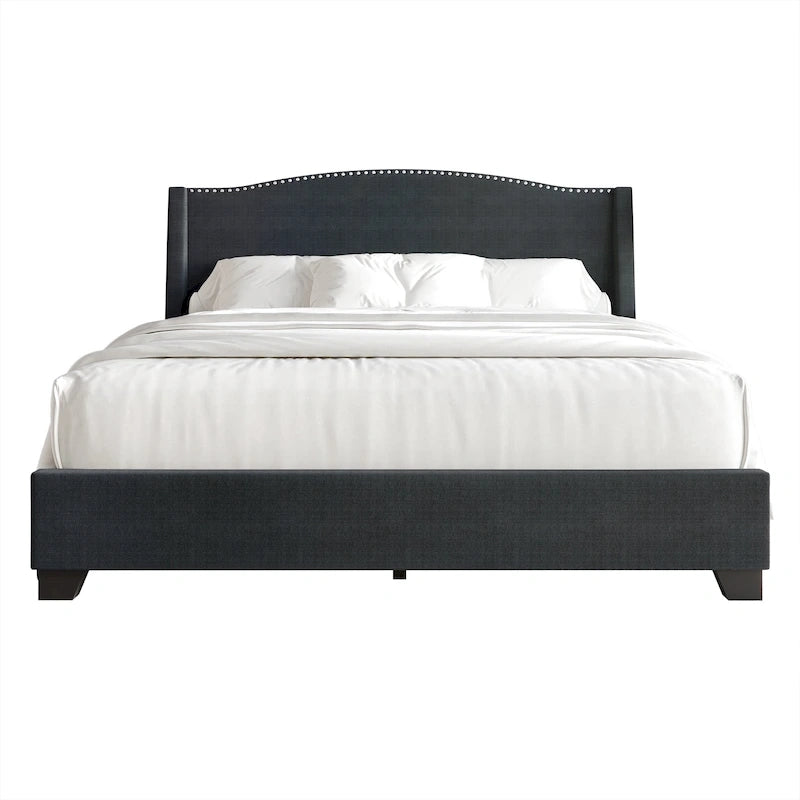 CraftPorch Elegant Chrome Nailhead Wingback Upholstered Bed with Drawers