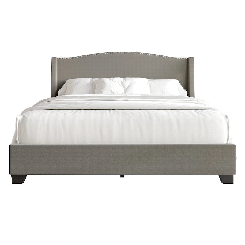CraftPorch Elegant Chrome Nailhead Wingback Upholstered Bed with Drawers