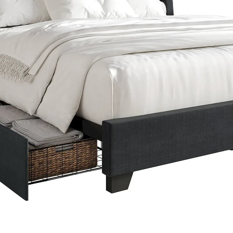 CraftPorch Elegant Chrome Nailhead Wingback Upholstered Bed with Drawers