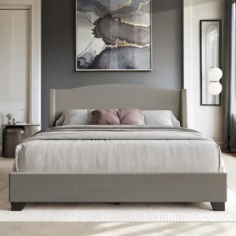 CraftPorch Elegant Chrome Nailhead Wingback Upholstered Bed with Drawers