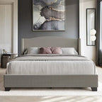 CraftPorch Elegant Chrome Nailhead Wingback Upholstered Bed with Drawers