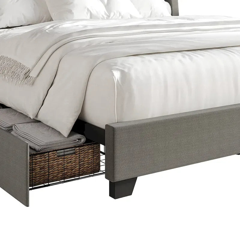 CraftPorch Elegant Chrome Nailhead Wingback Upholstered Bed with Drawers