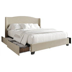 CraftPorch Elegant Chrome Nailhead Wingback Upholstered Bed with Drawers