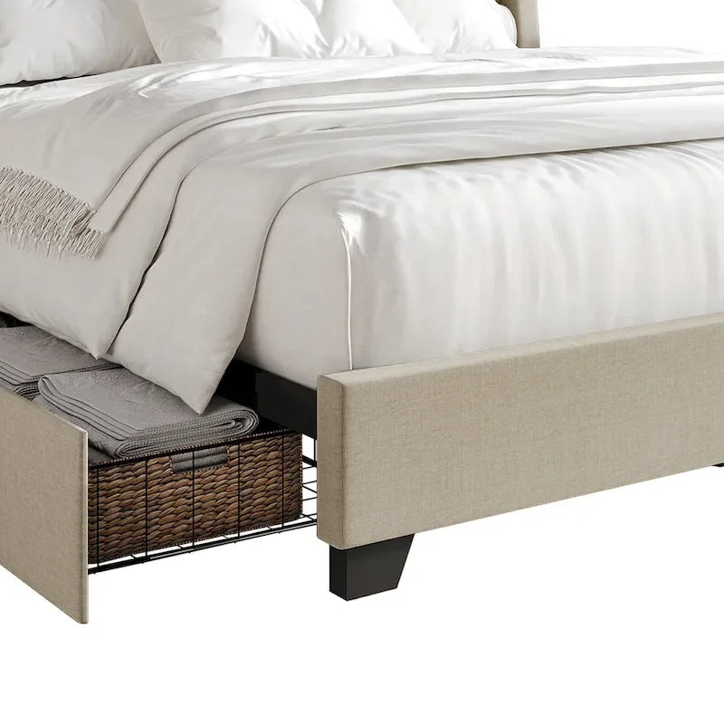 CraftPorch Elegant Chrome Nailhead Wingback Upholstered Bed with Drawers