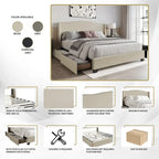 CraftPorch Elegant Chrome Nailhead Wingback Upholstered Bed with Drawers