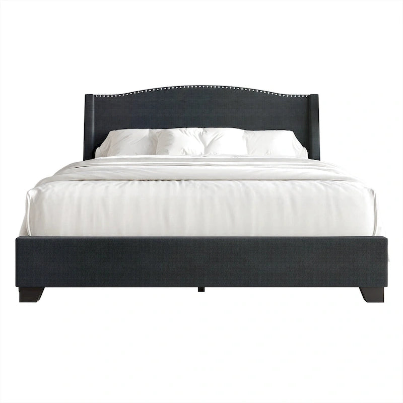 CraftPorch Elegant Chrome Nailhead Wingback Upholstered Bed with Drawers