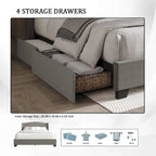 CraftPorch Elegant Chrome Nailhead Wingback Upholstered Bed with Drawers